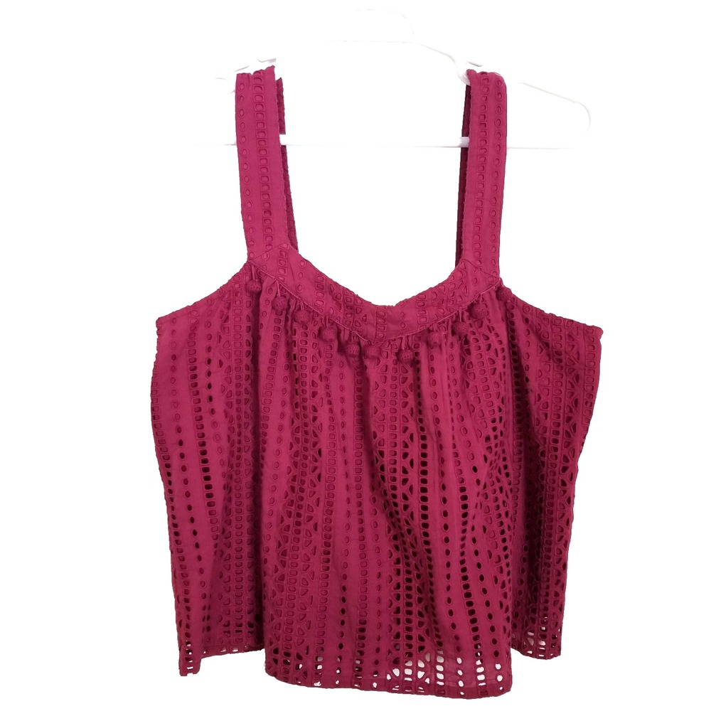 Sundance Women Eyelet Blouse Top Sz XL Pink Sleeveless Boxy Boho Summer Cotton